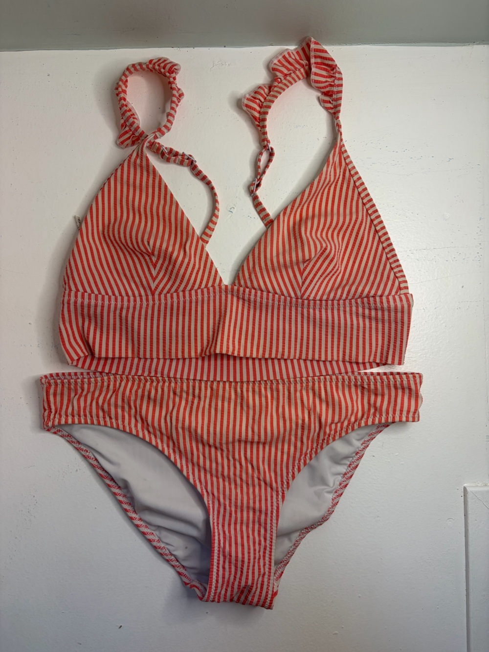 Aerie Orange-White Striped Two-Piece Swimsuit size small